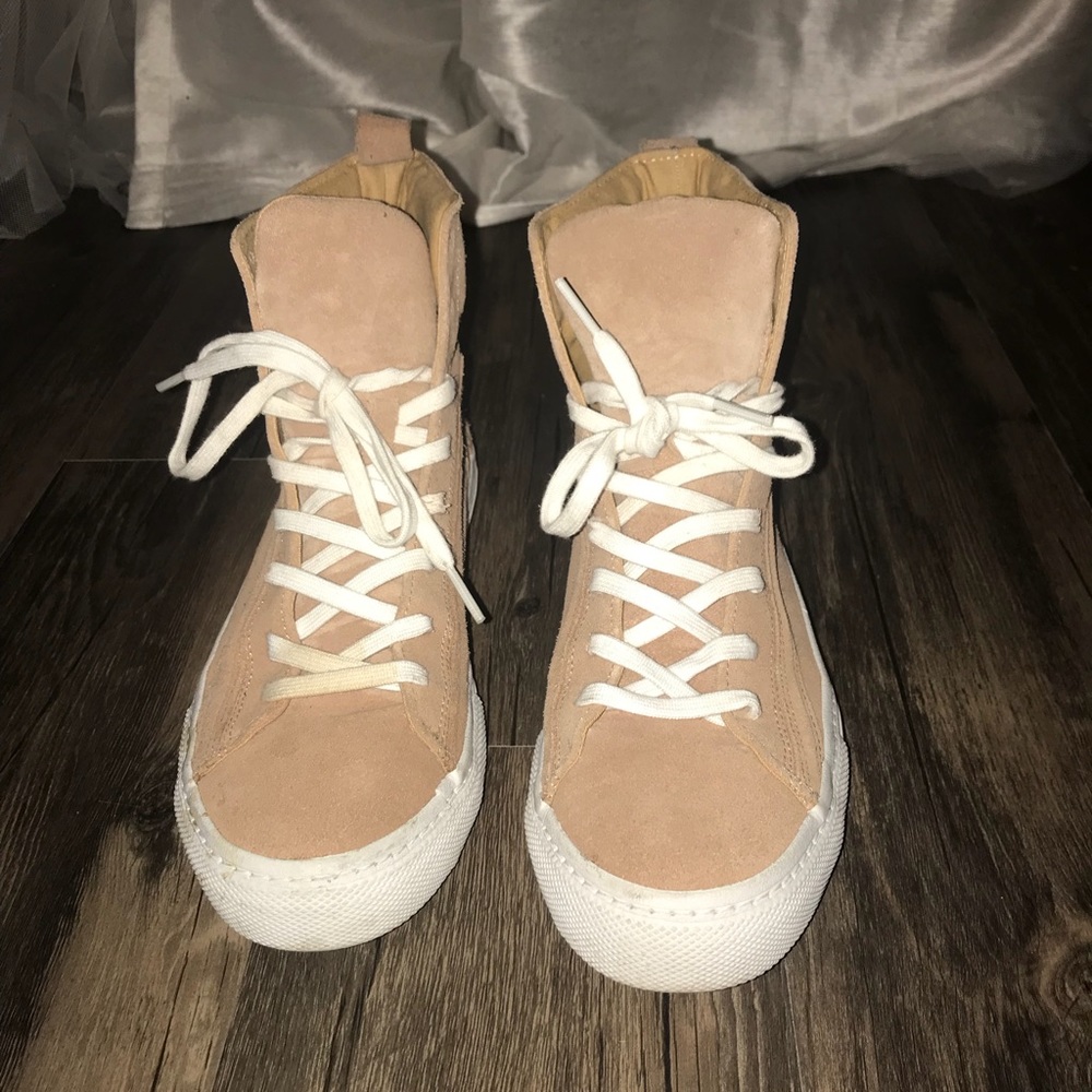 Zara tan high top sneakers with tie sz 39